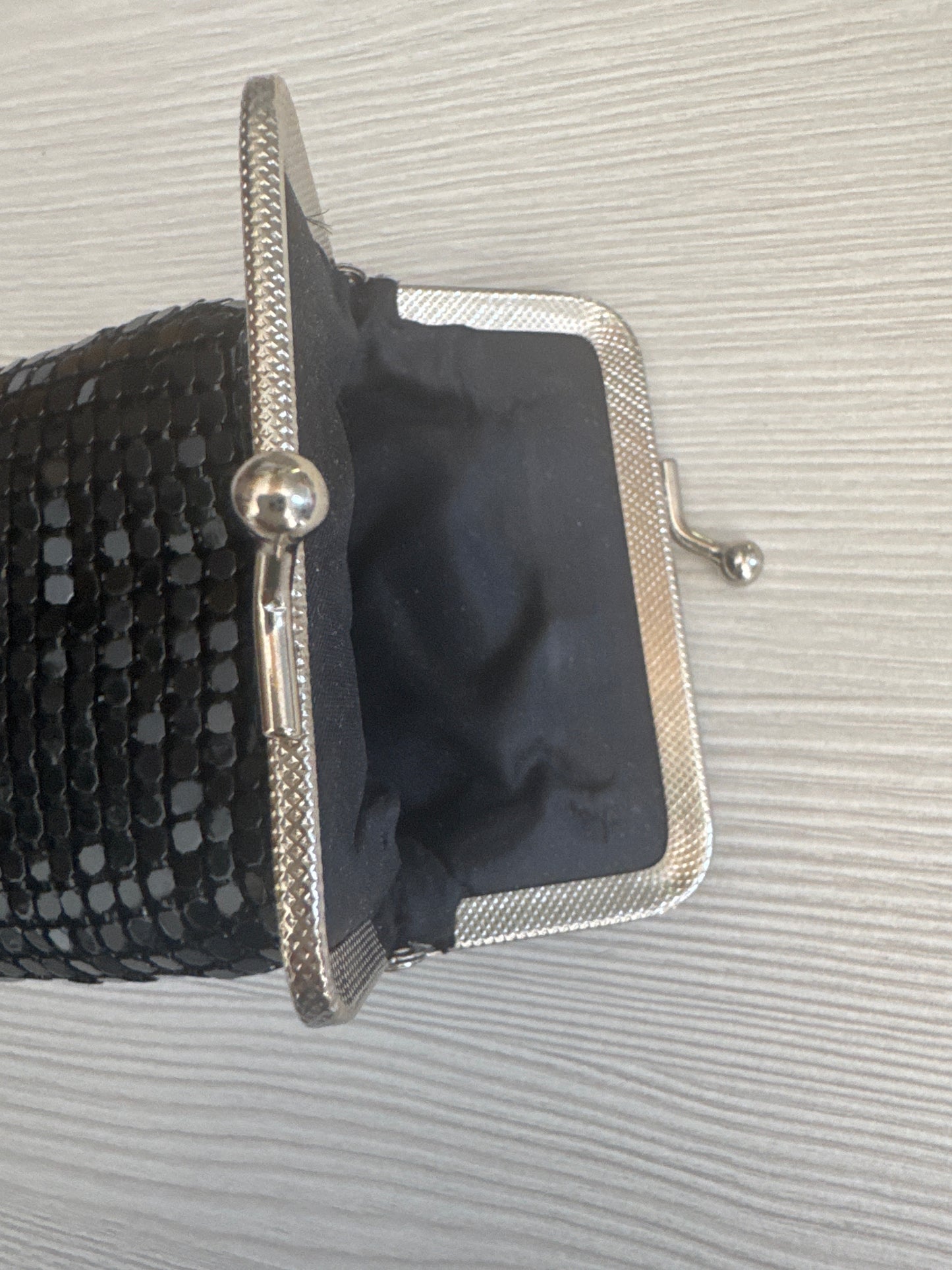 Black sequined cushioned eyewear glasses wallet pouch with kiss-lock closure