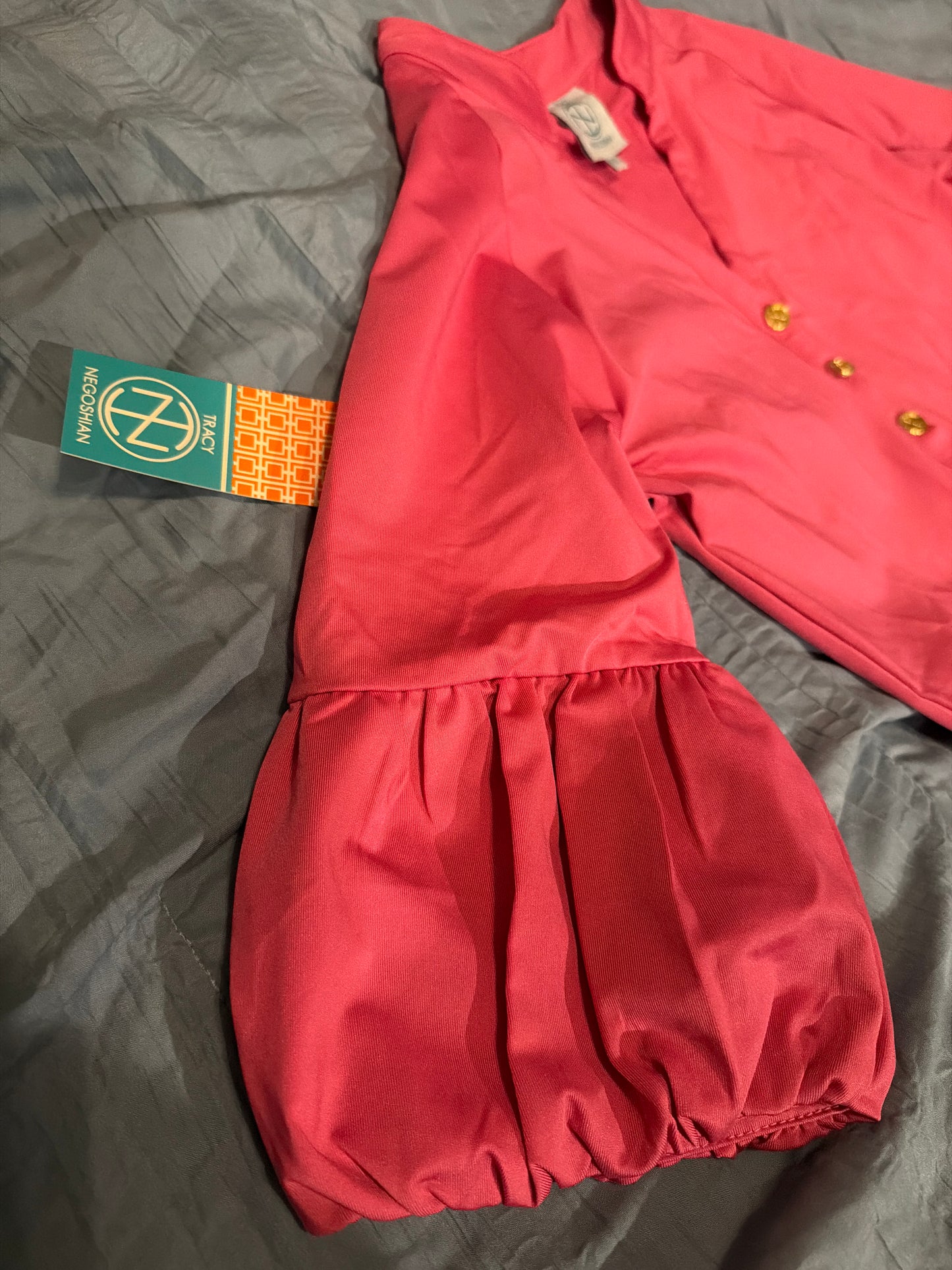 Tracy Negoshian Piper Pink Blouson Sleeve Blouse Gold Buttons Size XXS