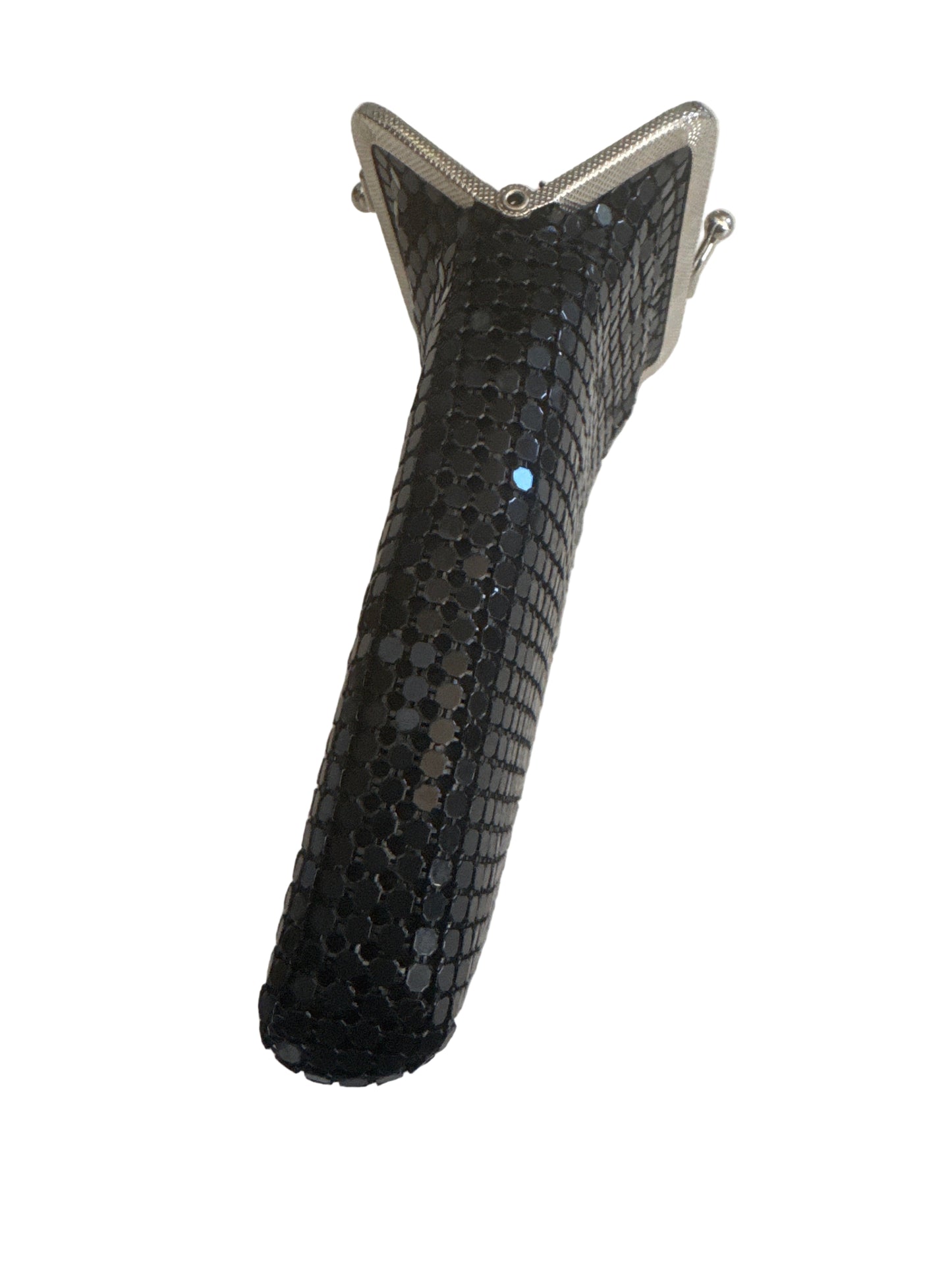 Black sequined cushioned eyewear glasses wallet pouch with kiss-lock closure