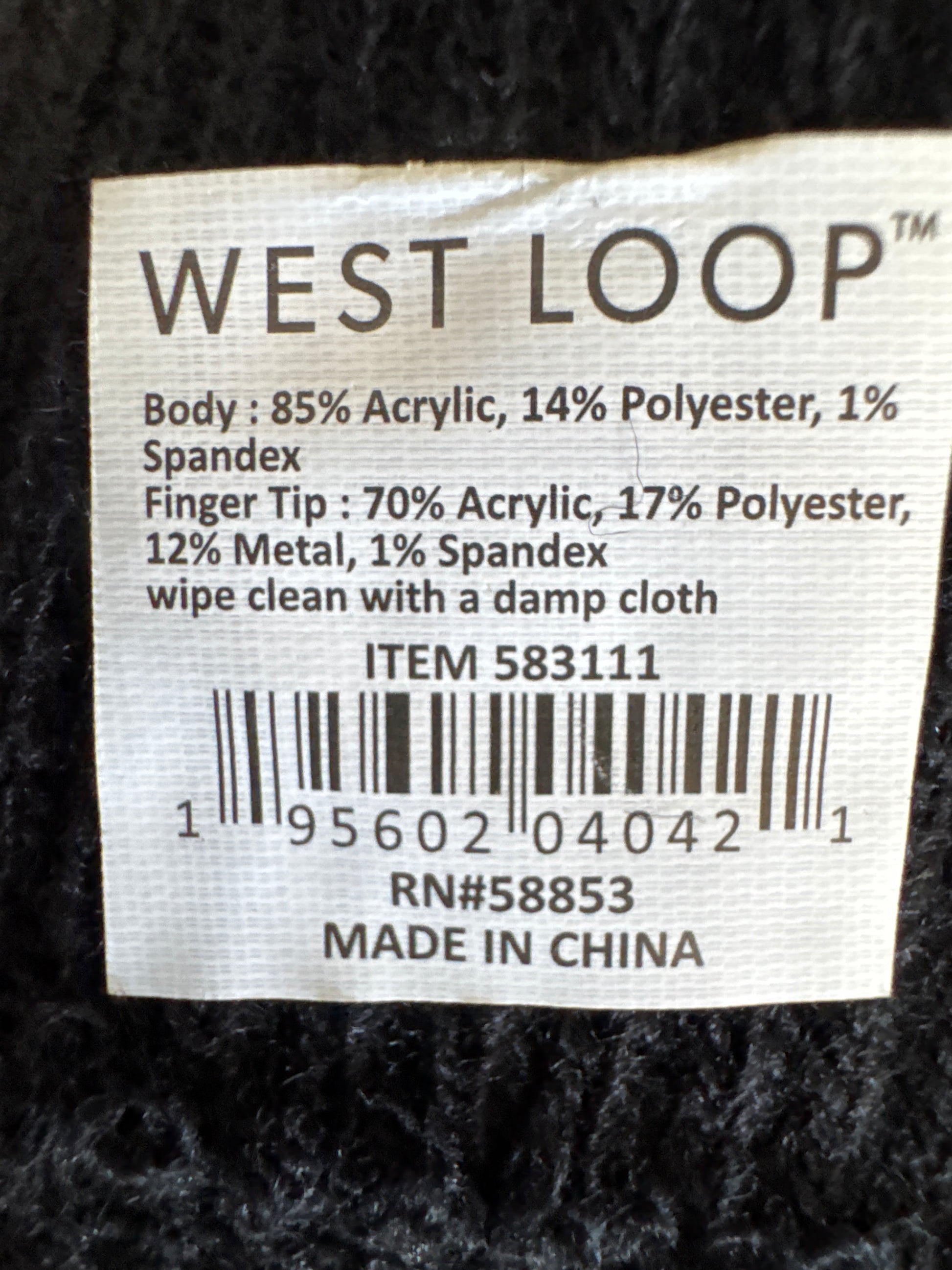 Two pairs of West Loop touchscreen gloves in gray and black, one-size knit style with touch-capable fingertips