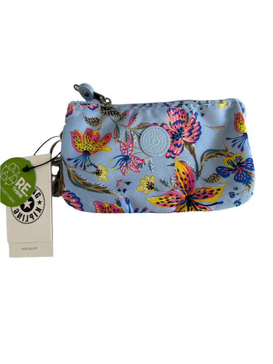 Kipling Wild Flowers Creativity Large Pouch with floral print, triple compartments, and zip closure, ideal for cosmetics and travel organization.