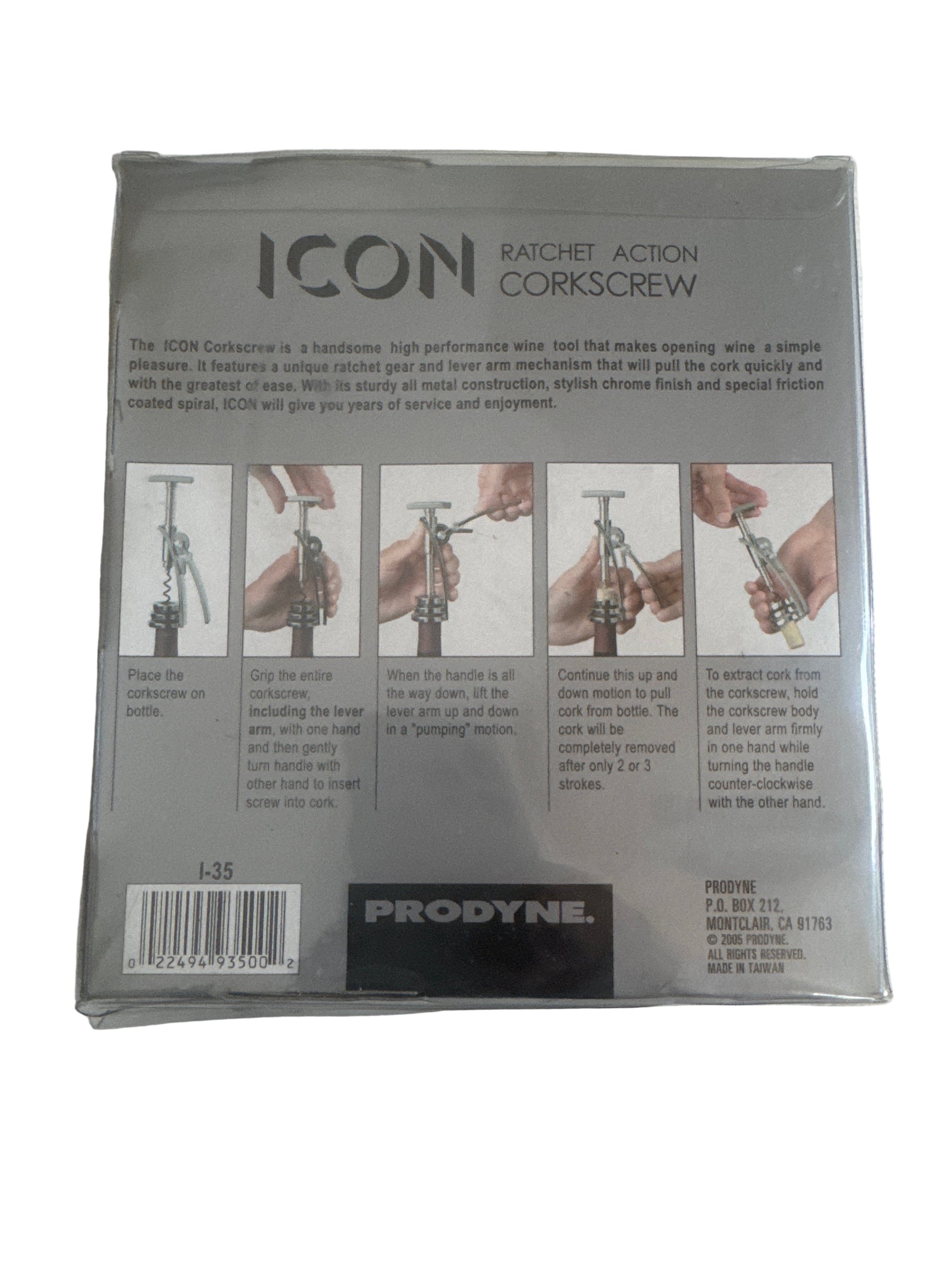 Wine corkscrew ratchet action bottle opener in retail packaging