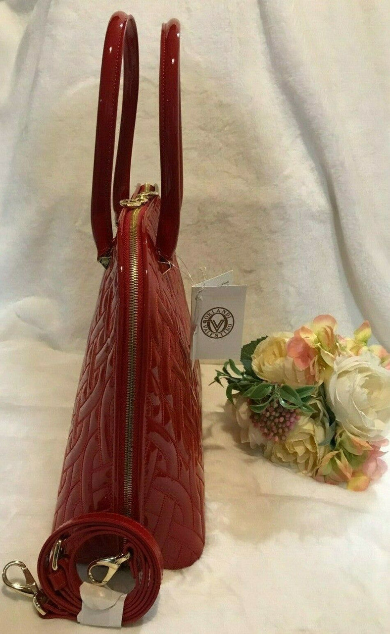 Lipstick Red Bag w Swarovski Crystals Italy Patent Leather Valentino Orlandi