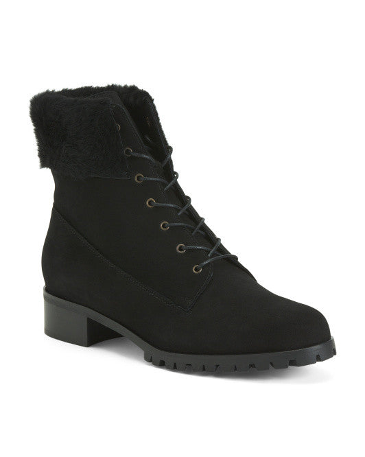 GRIGI ARANCIO DELLI Suede Booties Lace Up With Shearling Cuff Italy US 9