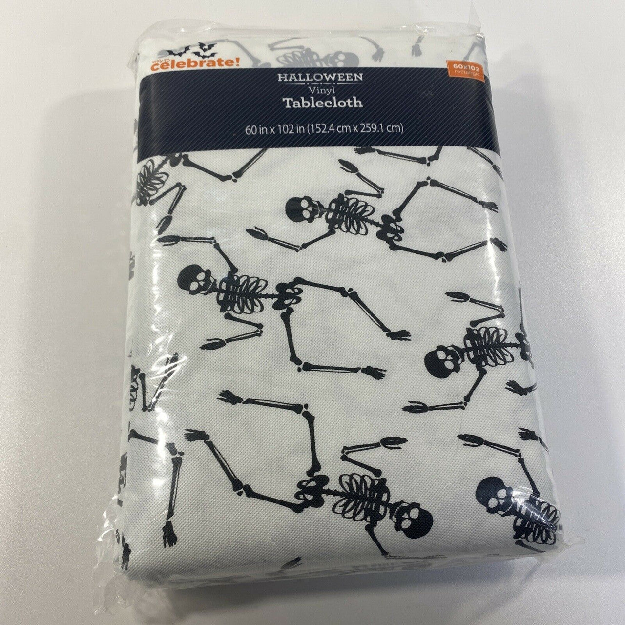 Halloween Vinyl Tablecloth 60 x 102 Rectangle Dancing Skeleton Bones Skull