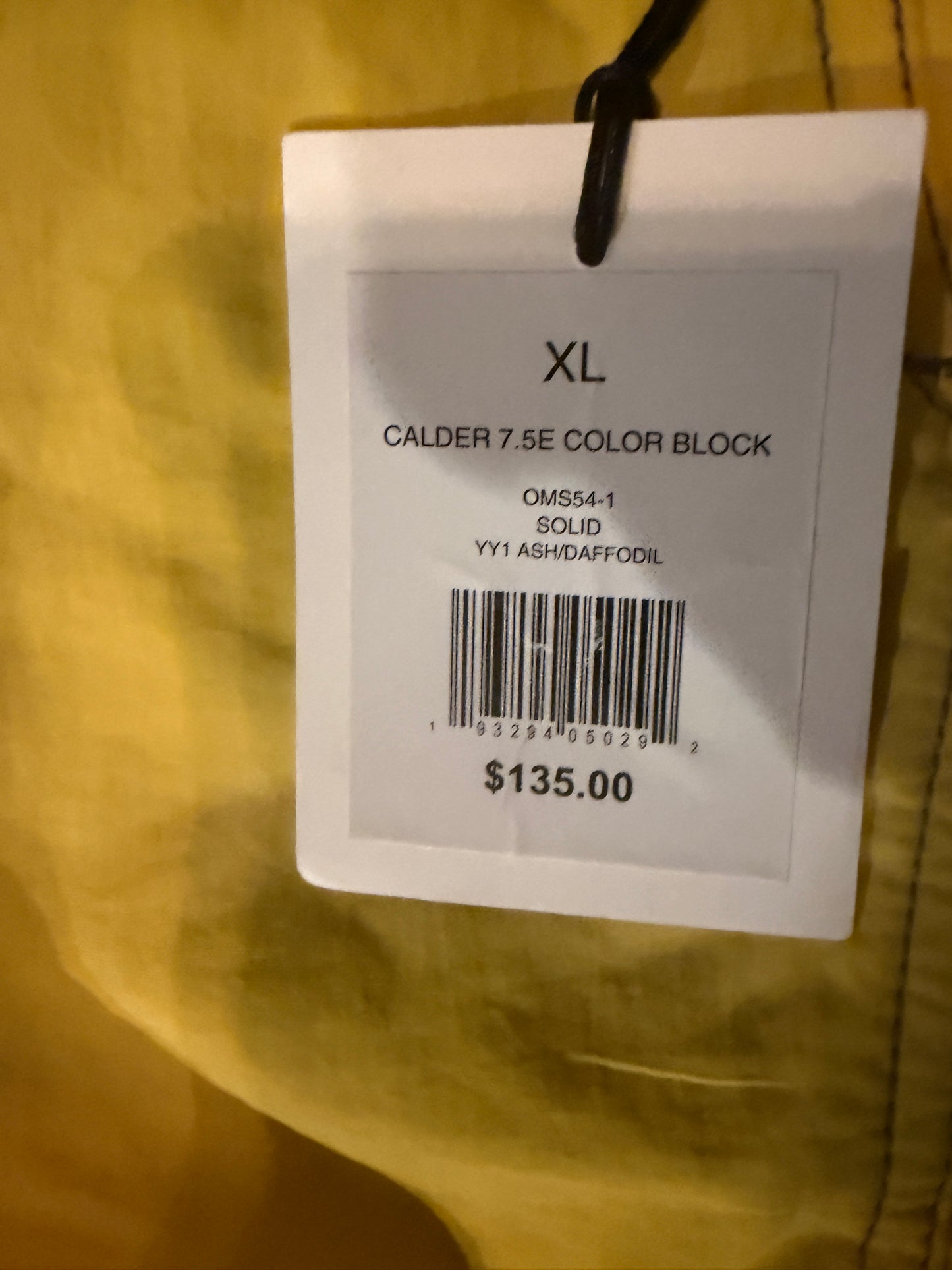 Onia Men’s Calder 7.5” Color Block Swim Trunks Daffodil Yellow Gray Size XL NWT