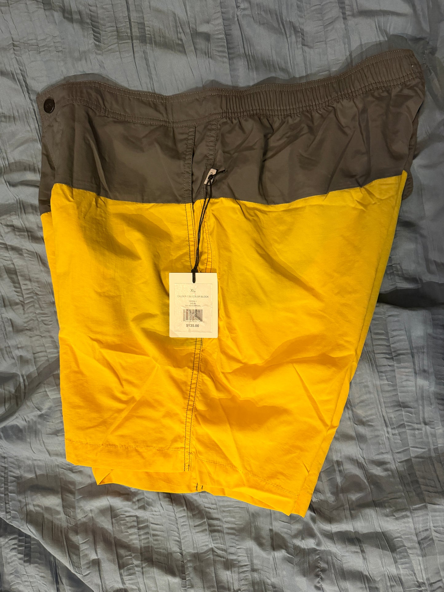 Onia Men’s Calder 7.5” Color Block Swim Trunks Daffodil Yellow Gray Size XL NWT