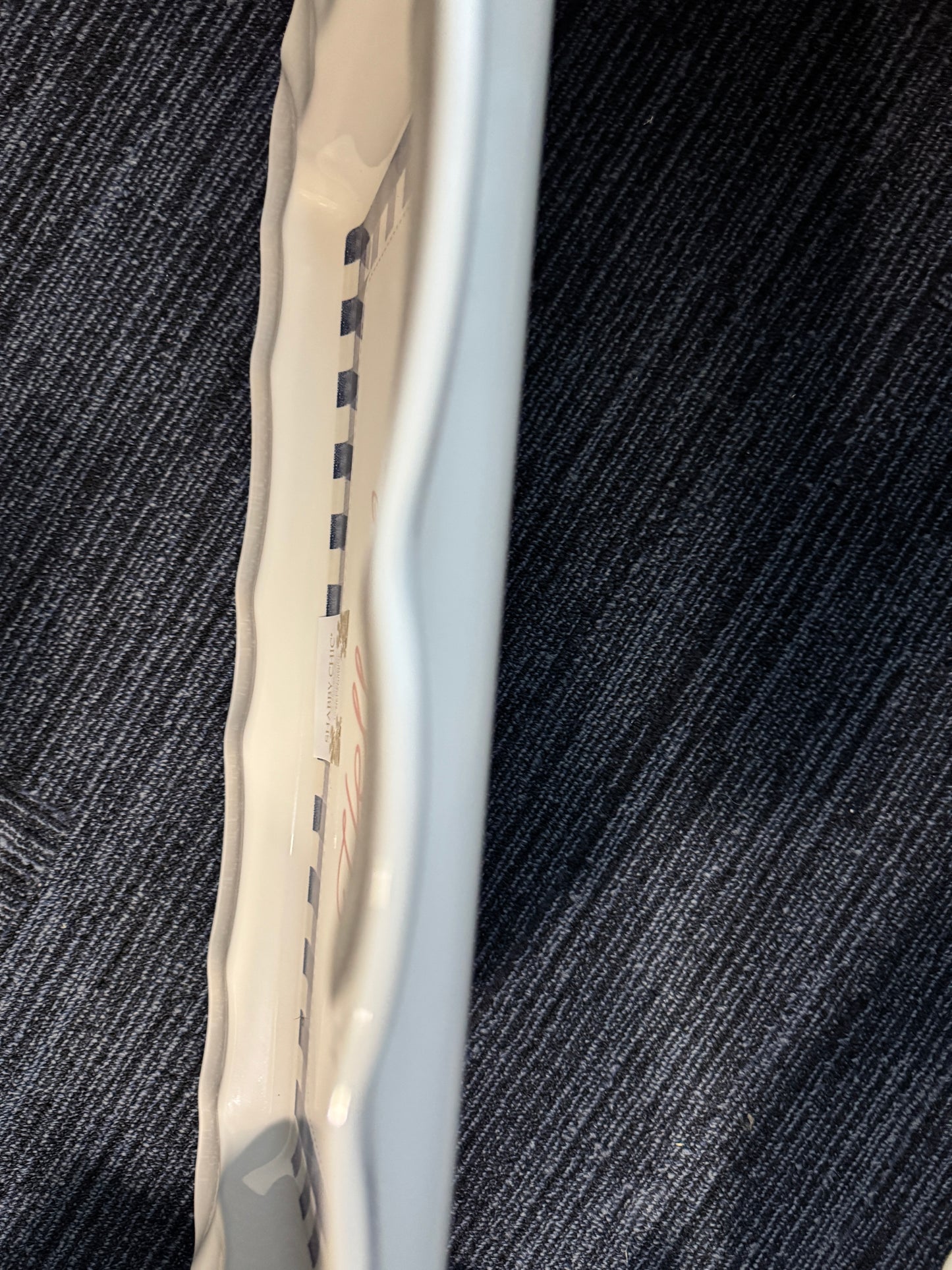 Shabby chic melamine serving tray with decorative center design, 22 by 14 inches.