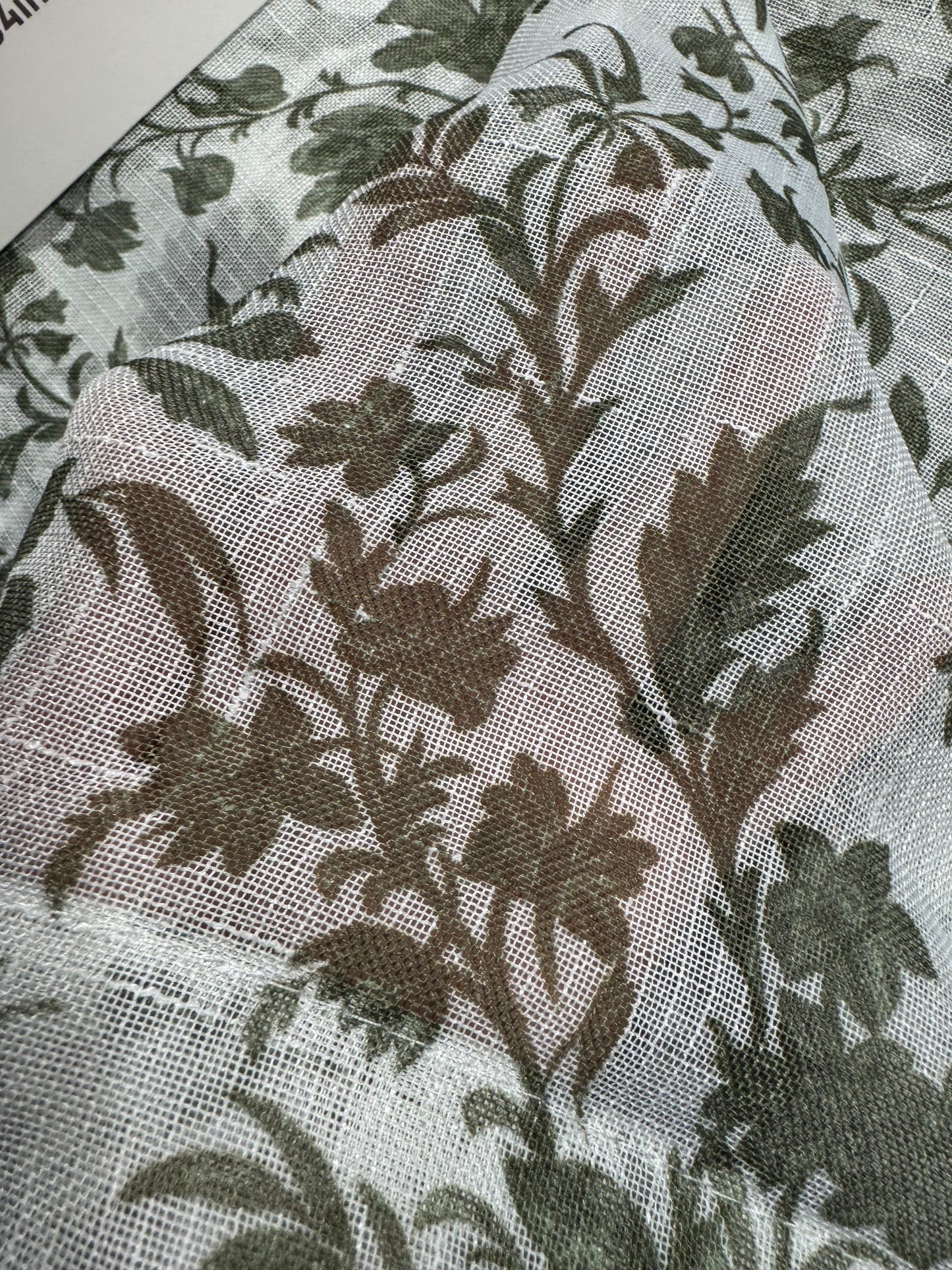 Set of 2 green floral sheer curtain panels by Laura Ashley, 38x84 with rod pocket
