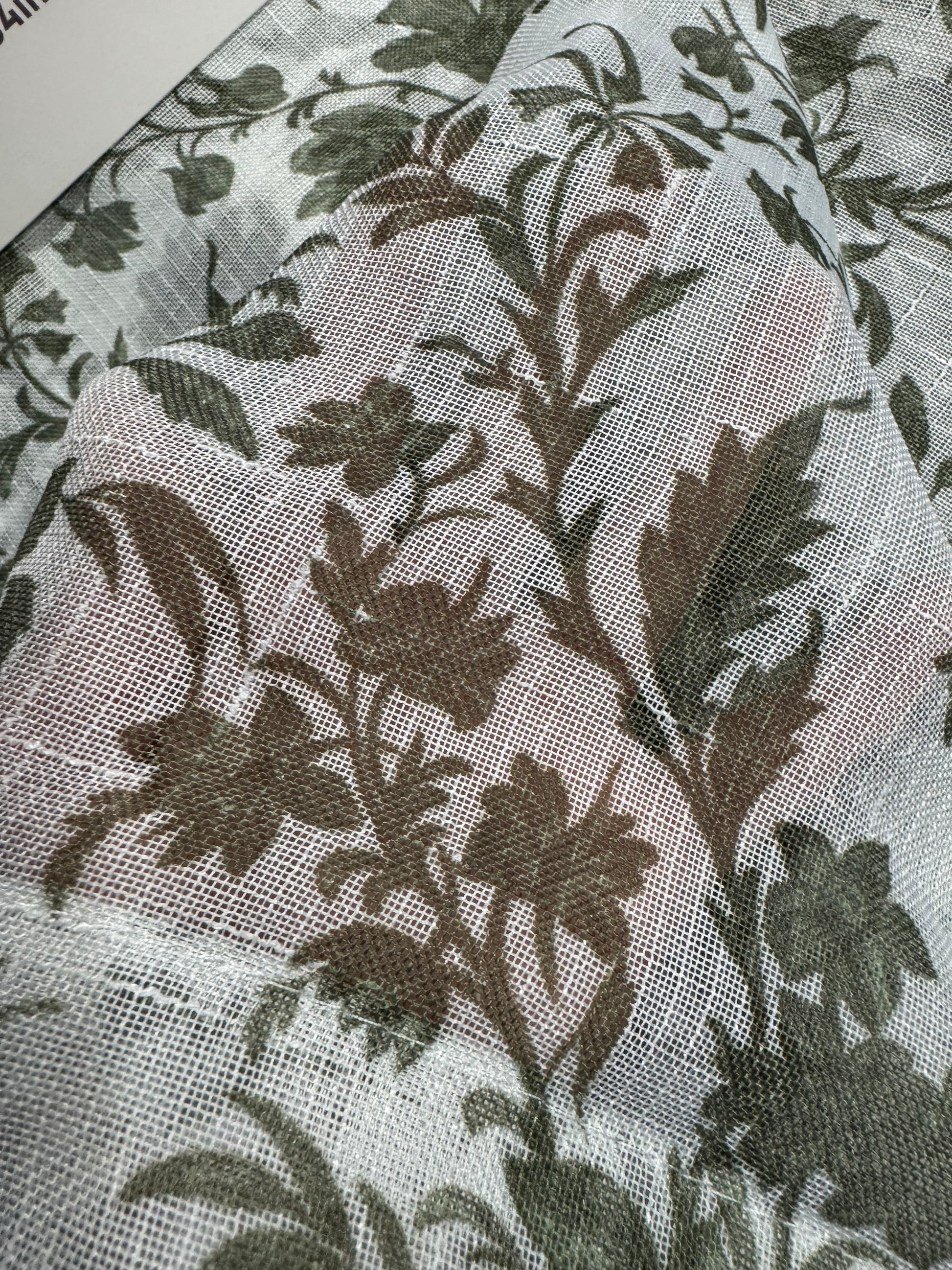 Set of 2 green floral sheer curtain panels by Laura Ashley, 38x84 with rod pocket
