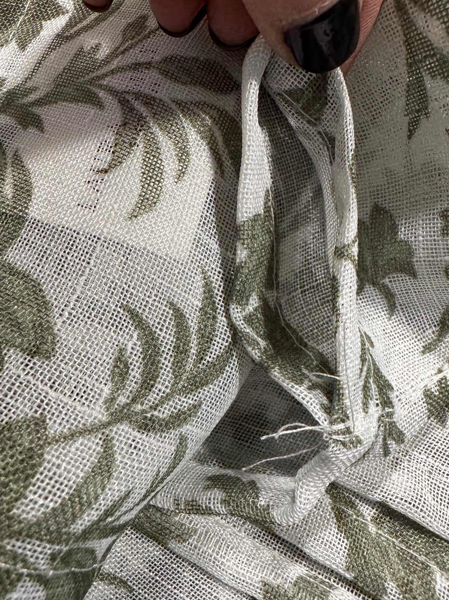 Set of 2 green floral sheer curtain panels by Laura Ashley, 38x84 with rod pocket
