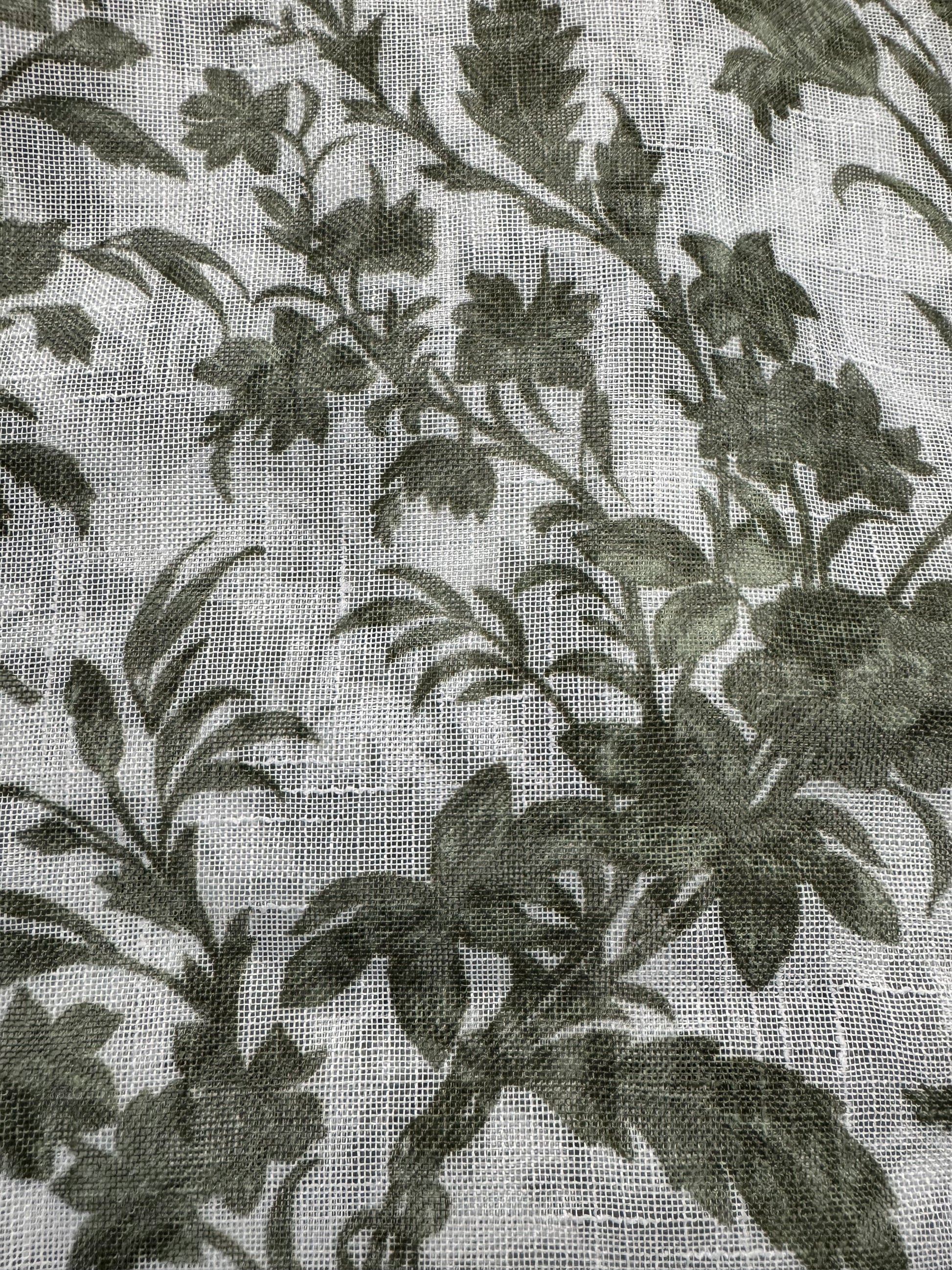 Set of 2 green floral sheer curtain panels by Laura Ashley, 38x84 with rod pocket
