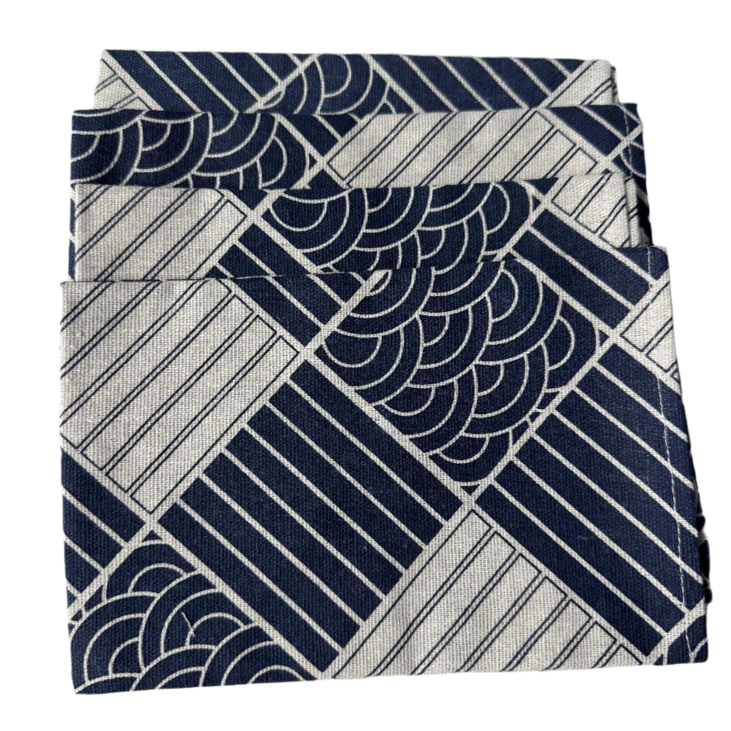 Monarch Linens Japanese style navy blue and white cloth napkins, set of four 16 x 16 inch reusable fabric napkins with geometric pattern for dining tables