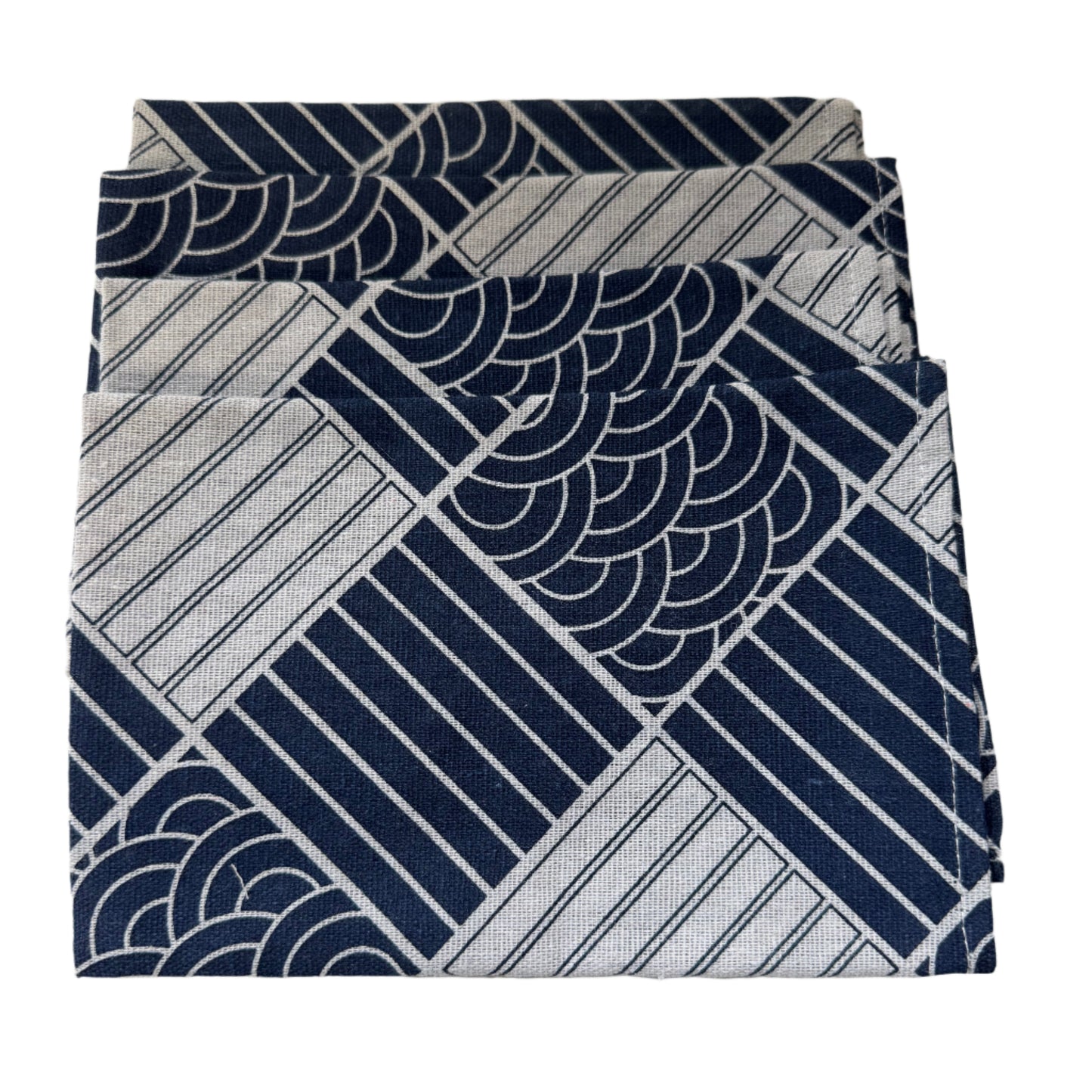 Monarch Linens Japanese style navy blue and white cloth napkins, set of four 16 x 16 inch reusable fabric napkins with geometric pattern for dining tables