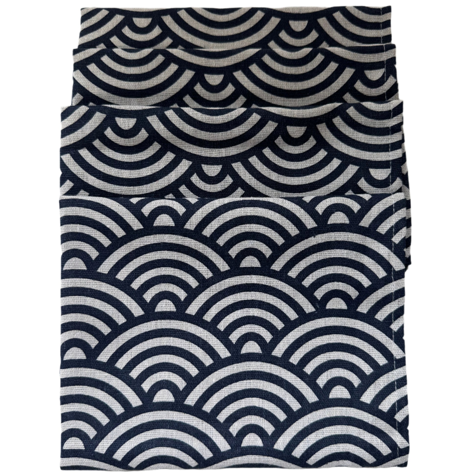 Monarch Linens Japanese style navy blue and white shell pattern cloth napkins, set of four 16 x 16 inch reusable fabric napkins for dining tables