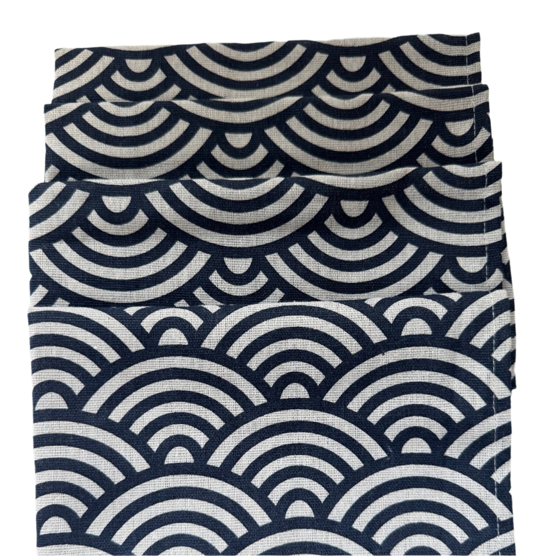 Monarch Linens Japanese style navy blue and white shell pattern cloth napkins, set of four 16 x 16 inch reusable fabric napkins for dining tables