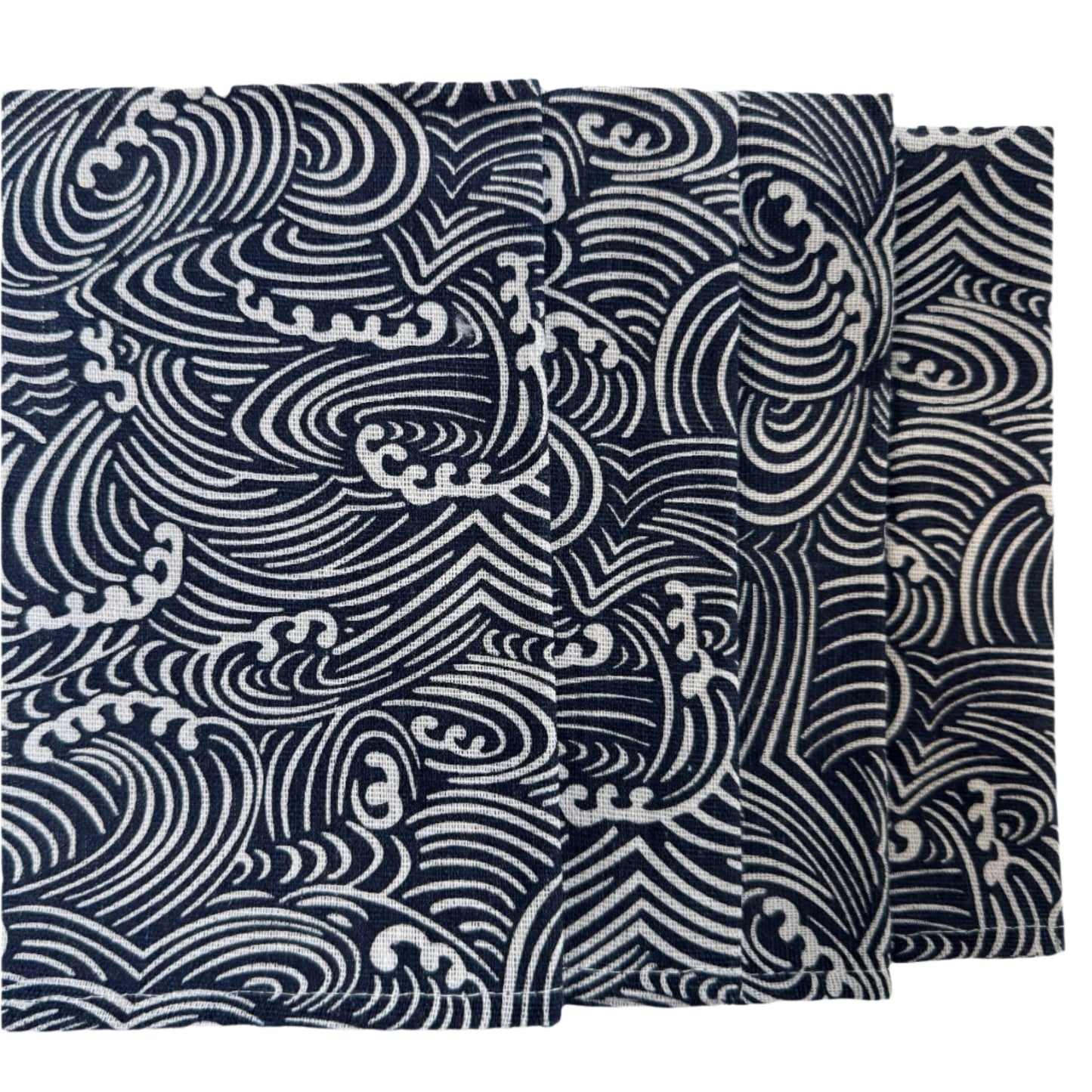 Monarch Linens Japanese style navy blue and white cloth napkins with wave-inspired pattern, set of four 16 x 16 inch reusable fabric napkins for dining tables
