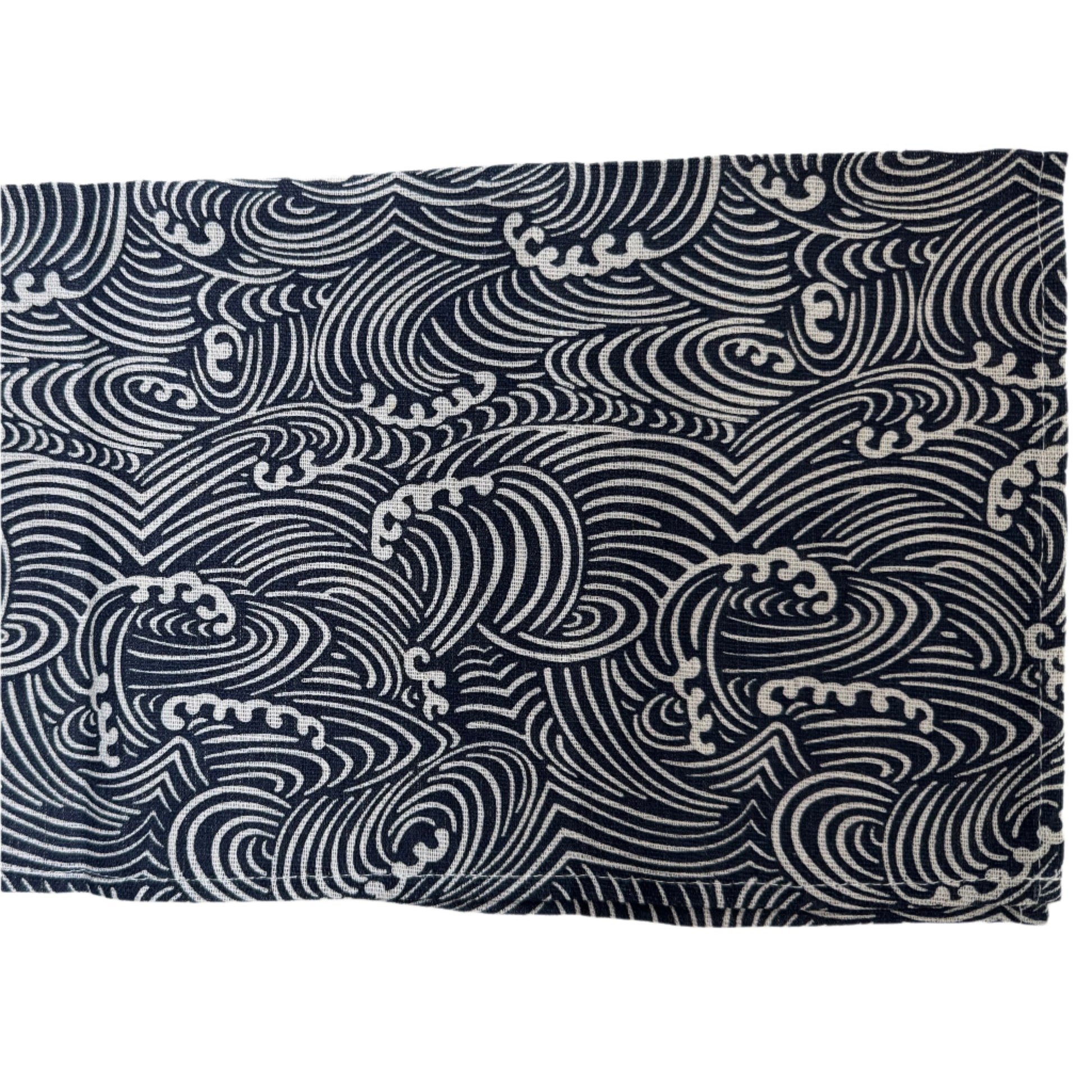 Monarch Linens Japanese style navy blue and white cloth napkins with wave-inspired pattern, set of four 16 x 16 inch reusable fabric napkins for dining tables