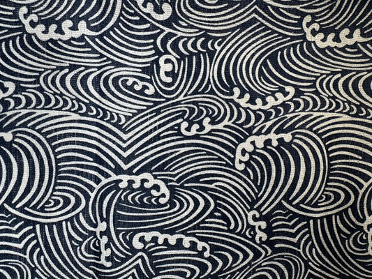 Monarch Linens Japanese style navy blue and white cloth napkins with wave-inspired pattern, set of four 16 x 16 inch reusable fabric napkins for dining tables