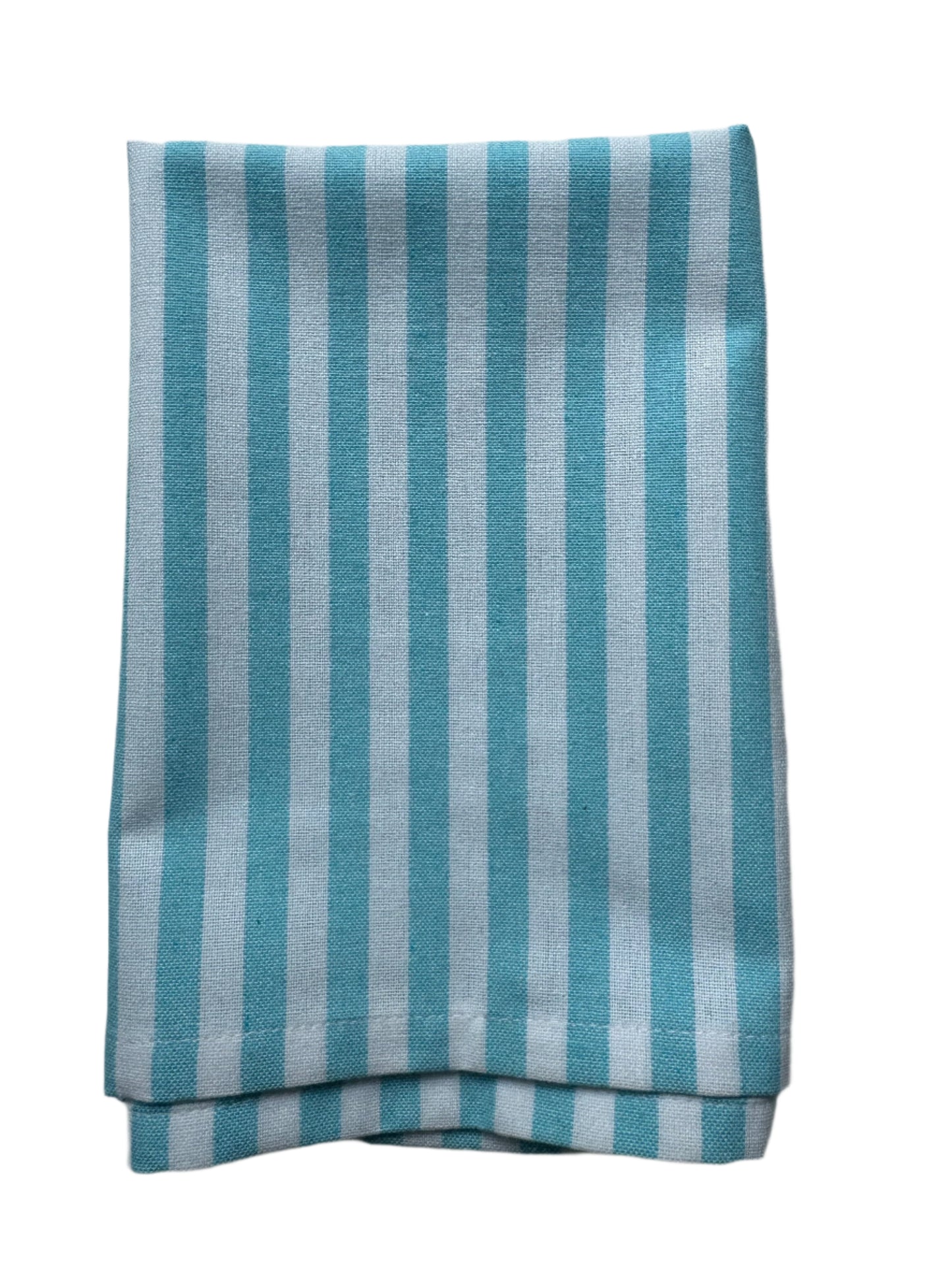 Set of 8 cotton cloth napkins in ocean mist blue and white stripe pattern measuring 18 x 18 inches by Monarch Linens