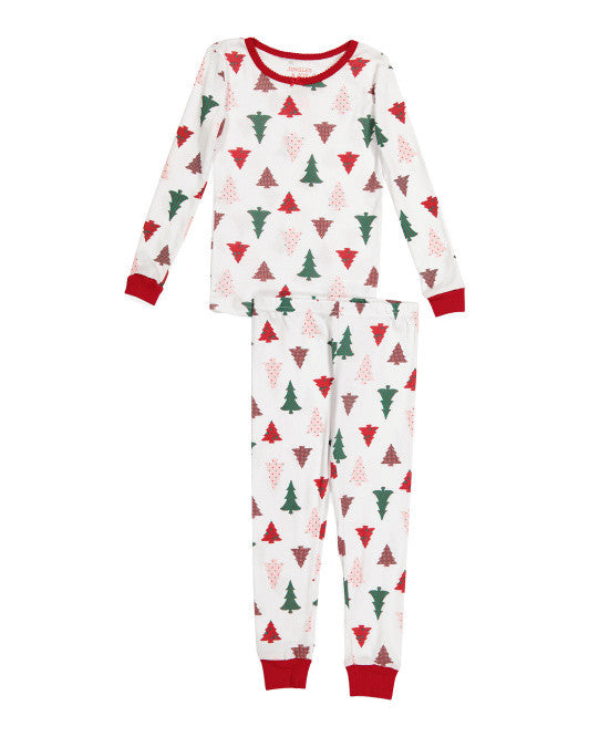 JINGLES & JOY Toddler 2pc Christmas Tree Pajama Set Size 3T Red Ivory Sleepwear