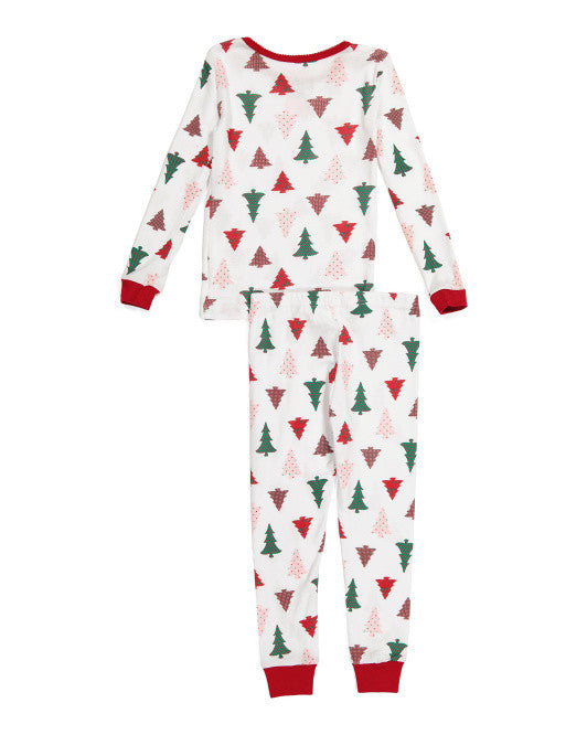 JINGLES & JOY Toddler 2pc Christmas Tree Pajama Set Size 3T Red Ivory Sleepwear
