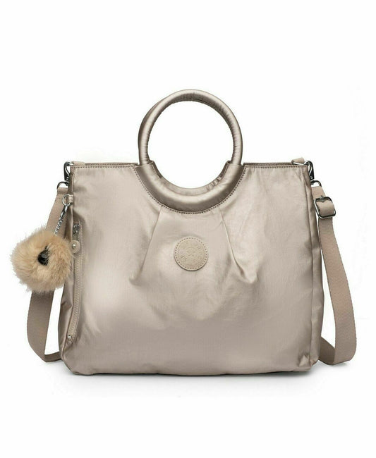 Mariayanna Nylon Large Satchel w/strap Gold Metallic Kipling