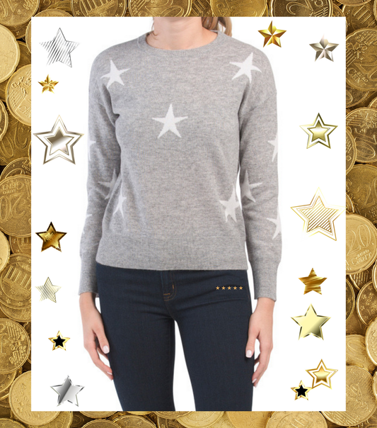 Cashmere Crew Neck Scattered Star Sweater Size M