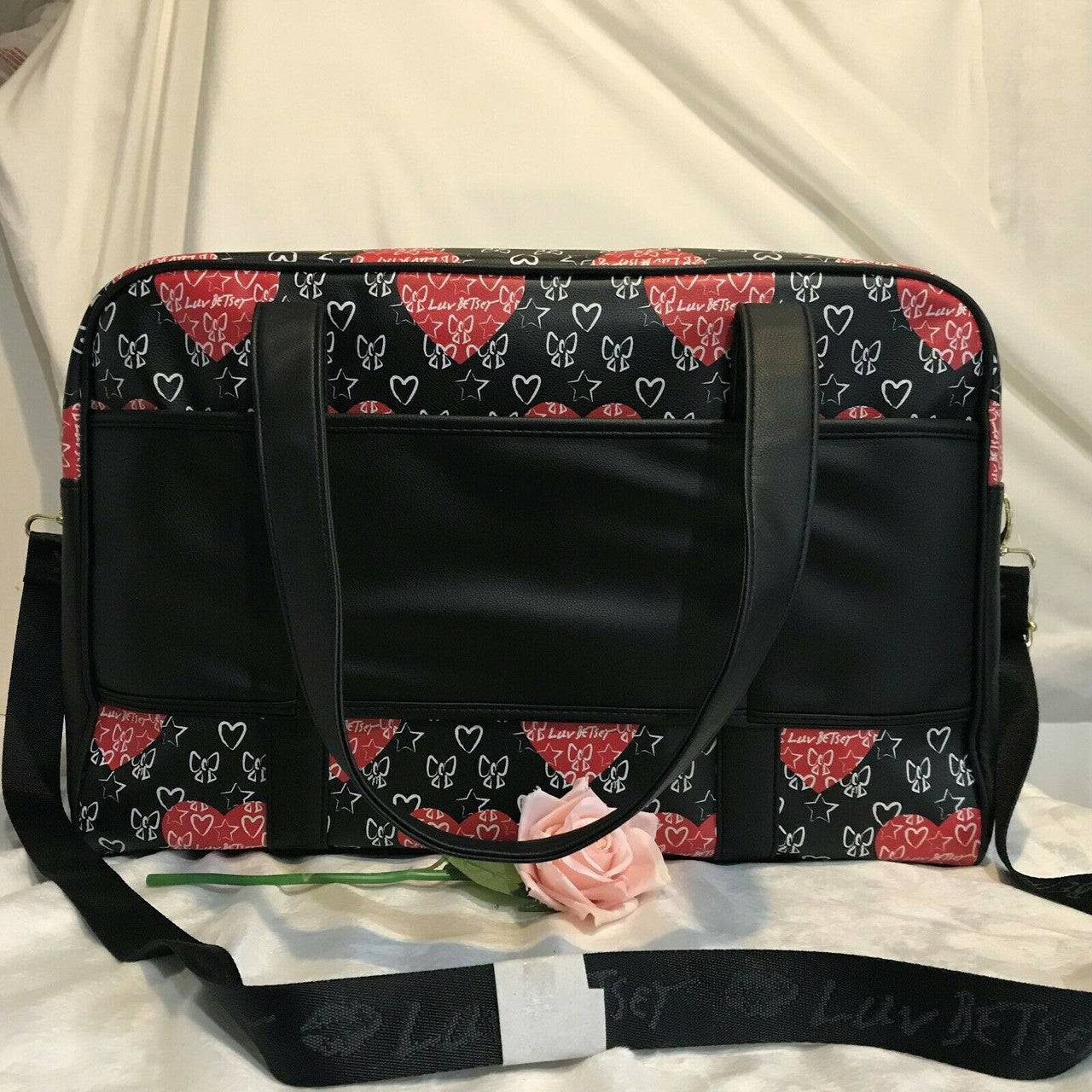 Red Hearts Bows 2pc Set Weekender Duffle Crossbody Bag