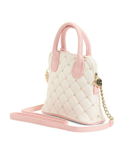 Dome Satchel Pink Ivory  quilted embroidered Crossbody logo charm Luv Betsey