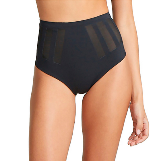 Commando black XL shaping thong with high waist mesh panels for invisible smoothing.