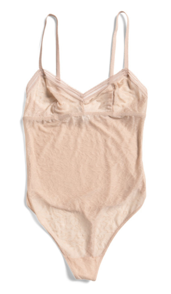 Beige B. Tempt’d by Wacoal bodysuit with adjustable straps and shaping design.