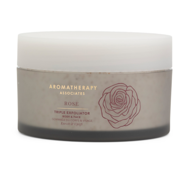Rose triple exfoliator scrub for body and face in jar with box, 6.76 fl oz.