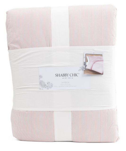 Striped Ruffle Cotton Comforter Set – Red, King