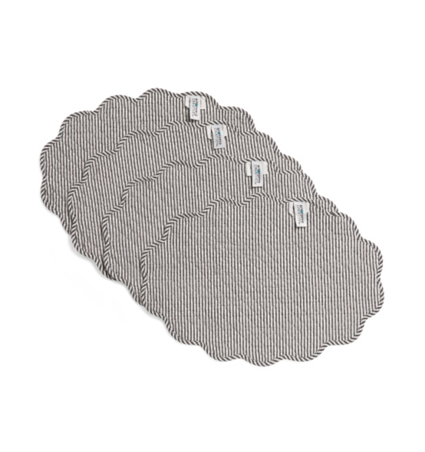 Ghostly Garden reversible Halloween placemats with ghost pattern and striped reverse, quilted cotton placemats set of four, 13 x 18 inches