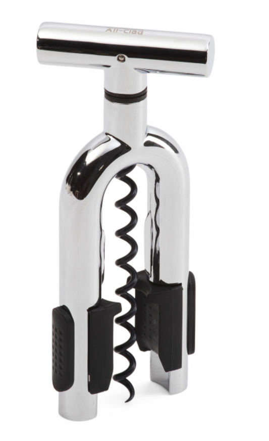 Stainless steel lever corkscrew with adjustable grips and center-guiding helix, slightly blemished finish