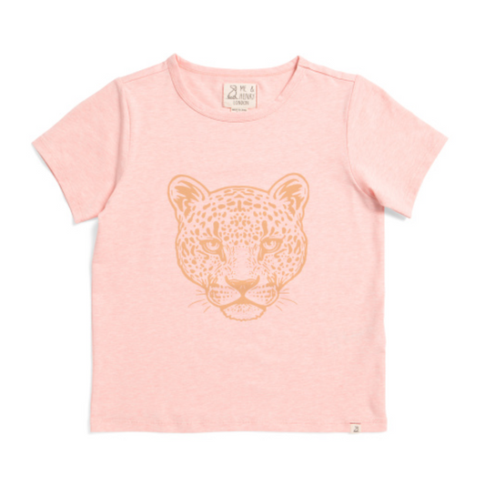 0–3M toddler boys pink short sleeve tee with leopard graphic front