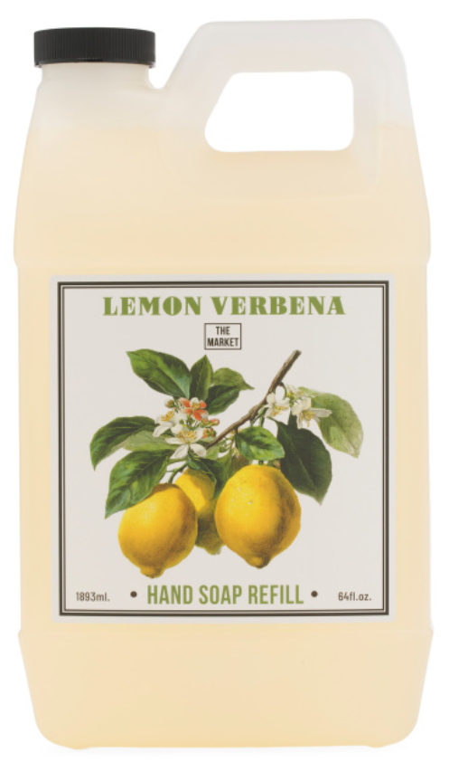 Lemon Verbena hand soap refill container with lemon illustration on label