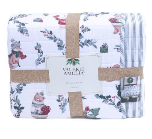 Valerie & Amelia Santa Party quilt folded
