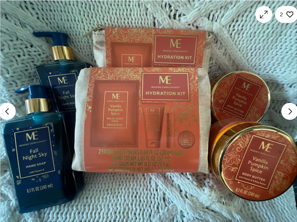 ME Hydration Kit with blue bottles and vanilla pumpkin spice tins on a textured surface