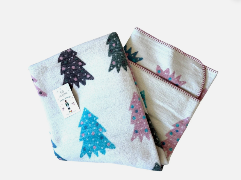 Docofil Christmas tree throw blanket with pink teal blue and green trees