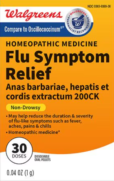 Walgreens Homeopathic Flu Symptom Relief 30 Doses Non-Drowsy Dissolvable Pellets Exp 03/2028