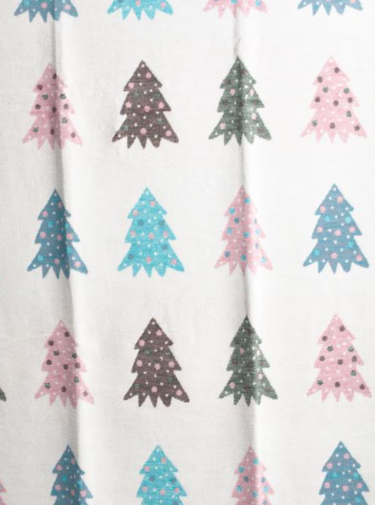 Docofil Christmas tree throw blanket with pink teal blue and green trees