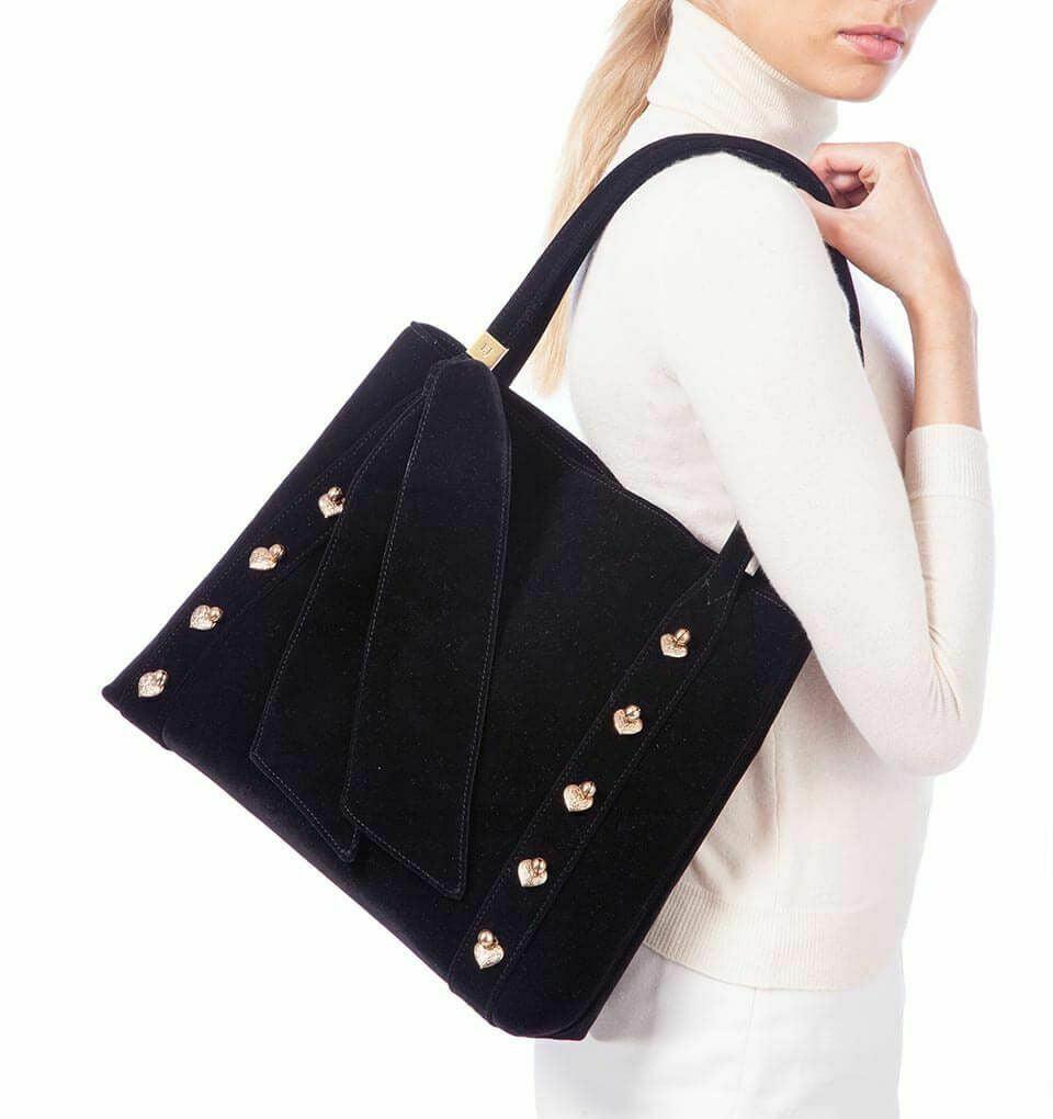 Velvet Tote With Antique Brass Hearts Eric Javits