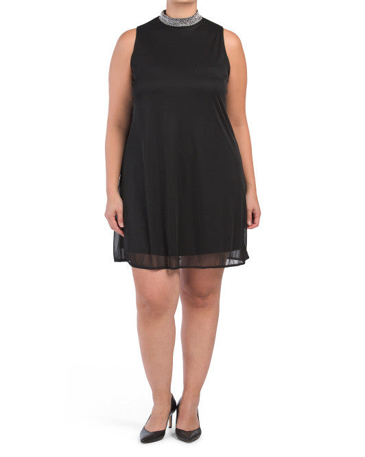 TIANA B Sleeveless Jewel Neck Dress Size 1X Rhinestones