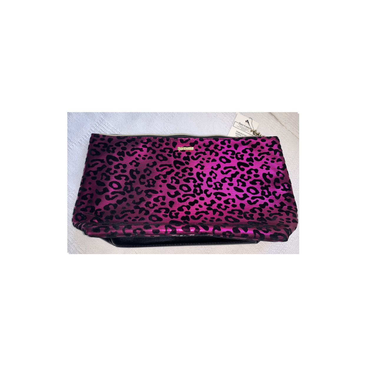 Juicy Couture Pyramid Beauty Bag Black/Pink Leopard Print Makeup Cosmetic