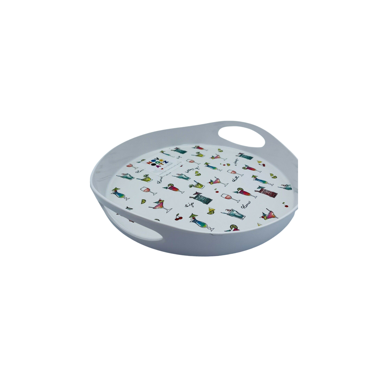 Novogratz  Melamine Tray  Cocktails Tiki Fruits Drinks Wine Round 12"