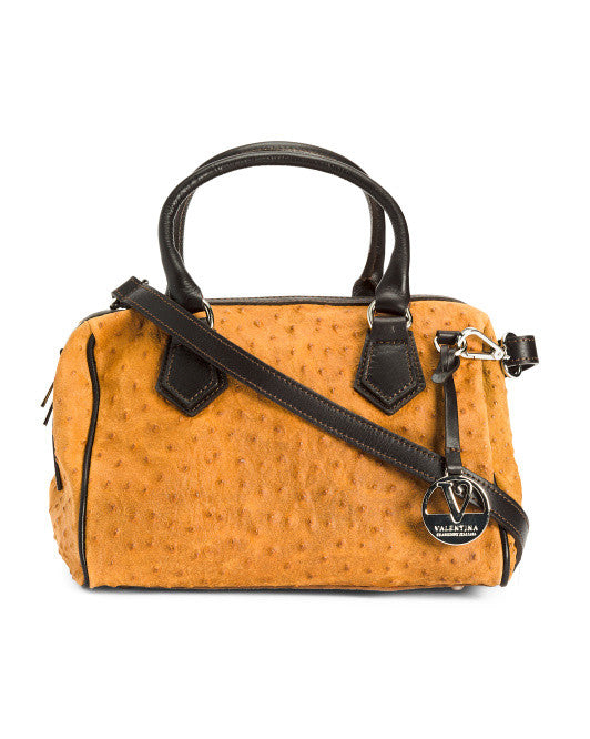VALENTINA Italy Leather Ostrich Speedy Bag borsa in pelle cuoio Brown