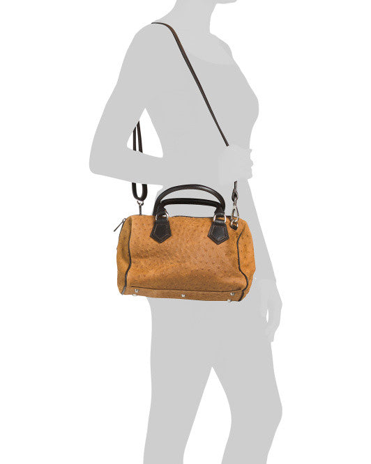 VALENTINA Italy Leather Ostrich Speedy Bag borsa in pelle cuoio Brown