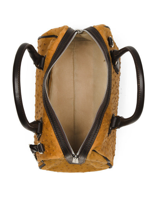 VALENTINA Italy Leather Ostrich Speedy Bag borsa in pelle cuoio Brown